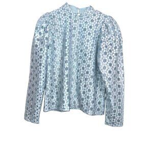 Vintage Long Sleeve Floral Lace Top With Puff Shoulders & Button Closure Size S